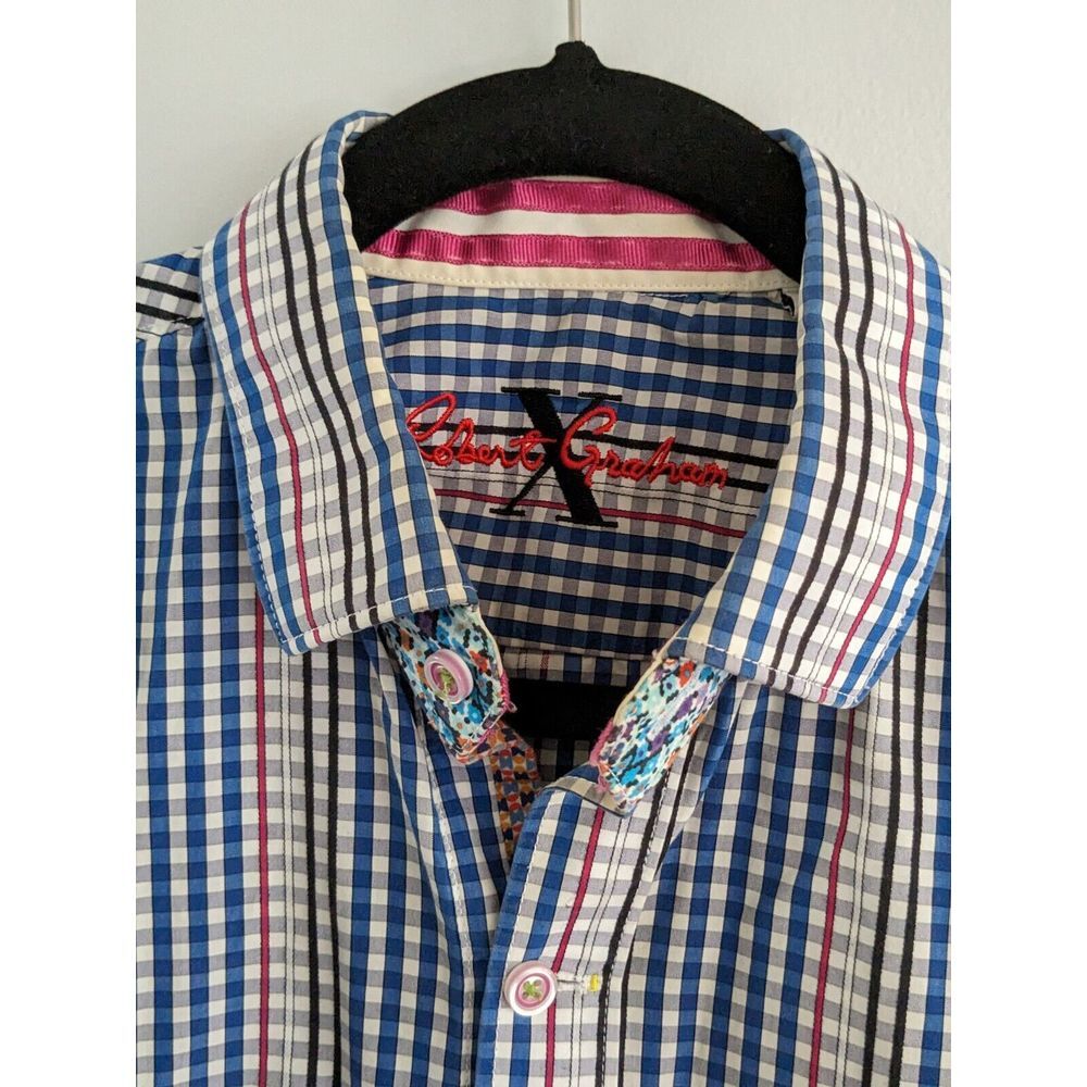 Robert Graham Classic Fit Blue Red Gray White Plaid Short Sleeve Shirt Medium‎ - Picture 3 of 10